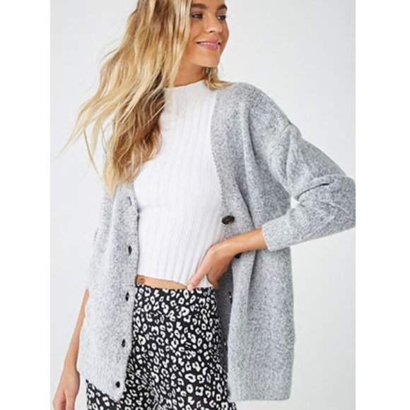 Sweaters - Long Cardigan Oversized Brushed Marled Sweater
